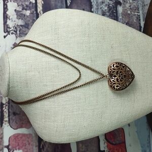 Copper Scroll Work Puff Heart Necklace